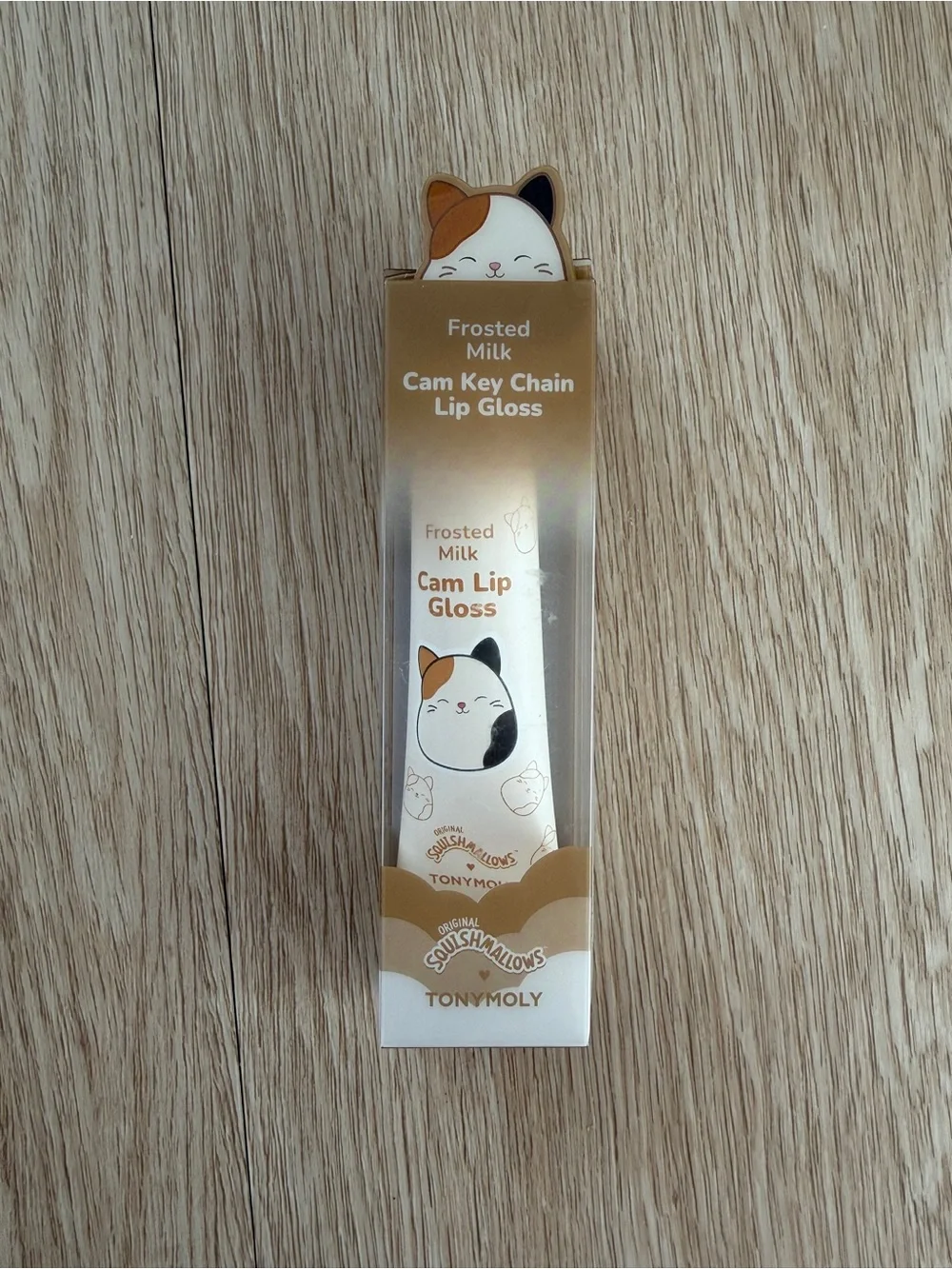 TONYMOLY X Squishmallows Frosted Milk Key Chain Lip Gloss 1.1g Coconut Cat NIB